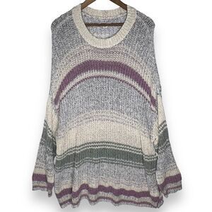 American Eagle Striped Knit Sweater Oversized Chunky Pink Grey Green Pullover XL